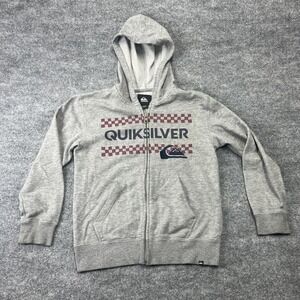 Quiksilver‎ Hoodie Men's Size S Small Gray Full Zip Logo Embroidered Long Sleeve